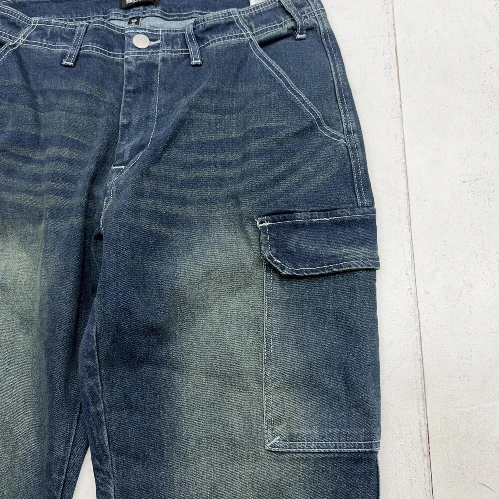True Religion Jeans Mens 33x31 Blue Relaxed Straight Cargo Stretch Denim